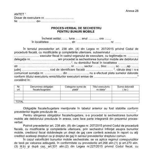 Document preview: Importanța Procesului-verbal de sechestru în legislația fiscală — Formalități administrative (CERFA n°A28_OPANAF_63_2017)