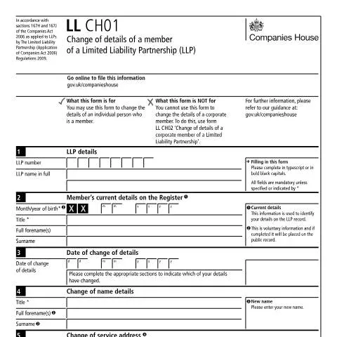 Document preview: How to Change LLP Member Details Using Form LL CH01 — Business