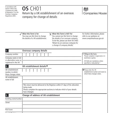 Document preview: How to Change UK Establishment Details Using OS CH01 Form — Government & admin