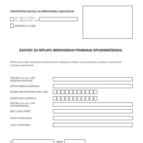 Document preview: tiskanica br 1 9 za isplatu mirovinskih primanja putem opunomoćenika — Mirovina i penzija (CERFA n°Tiskanica_br_1_9)