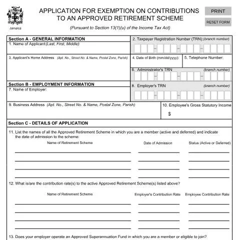 Document preview: Understanding the Jamaica ARS Application for Tax Relief — Government & admin (CERFA n°Application_for_Exemption_on_Contribution_to_an_ARS_072025)