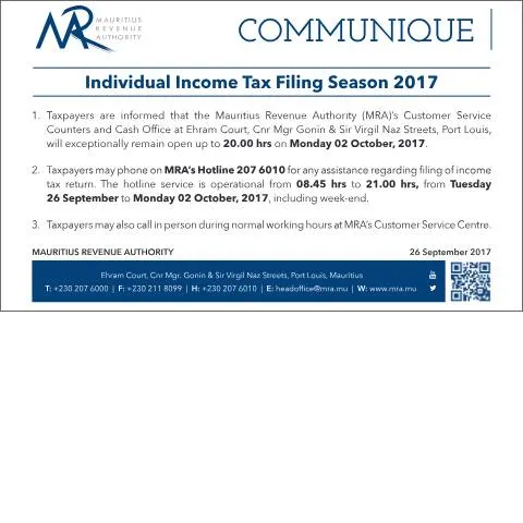 Document preview: Navigating the 2017 Individual Income Tax Filing Deadline — Taxes (CERFA n°ClosingHoursFiling2017)