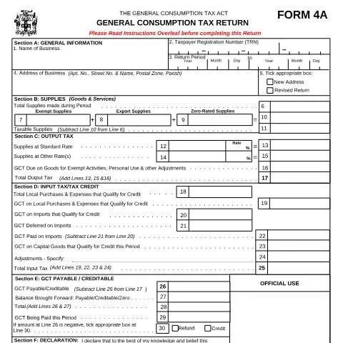 Document preview: Guide to the 4A Prior June 2014 Form for Jamaican Taxpayers — Government & admin (CERFA n°4a_prior_june2014)