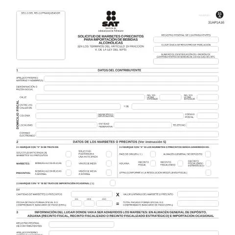 Vista previa del documento Formulario 31-A: Importación de Bebidas Alcohólicas en México — Impuestos (CERFA n°31-A 31-A Versión editable)