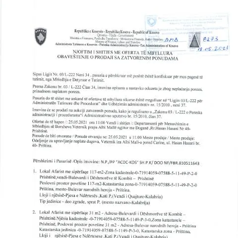 Document preview: Rëndësia e Njoftimit të Shitjes në Tenderët Publikë — Procedura administrative