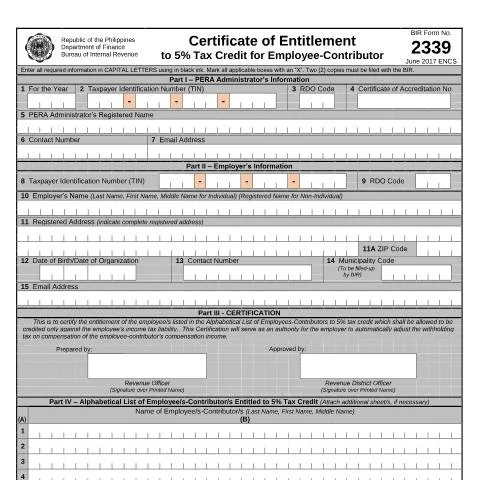 Document preview: Understanding BIR Form No. 2339 for Employee-Contributors — Taxes (CERFA n°2339)