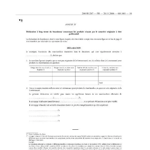 Aperçu du document Comprendre la Déclaration de fournisseur long terme au Luxembourg — Douane & import-export (CERFA n°decla-long-non-pref)