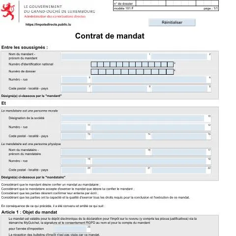 Aperçu du document Comprendre le Contrat de Mandat pour votre Déclaration d'Impôts — Impôts & fiscalité (CERFA n°101 F)
