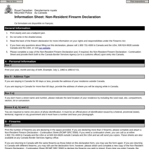 Document preview: Understanding the Non-Resident Firearm Declaration (Form 5589e) — Legal & justice (5589e)