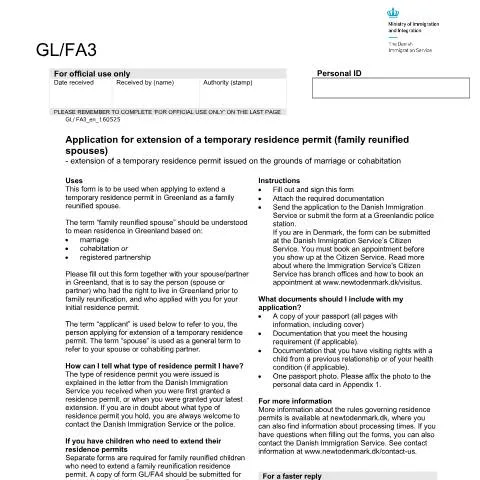 Document preview: Guide til forlængelse af midlertidig opholdstilladelse i Grønland — Familie