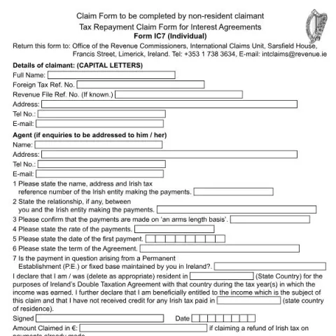 Document preview: Submit Your Tax Repayment Claim for Interest Agreements Using Form IC7 — Taxes (Form IC7)