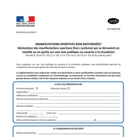 Aperçu du document Formulaire 15824*03 : déclarer légalement votre épreuve chronométrée — Démarches administratives (CERFA n°15824*03)