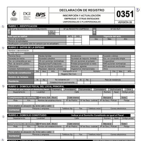 Vista previa del documento Inscripción y Actualización de Empresas con el Formulario 0351 — Impuestos (CERFA n°0351)
