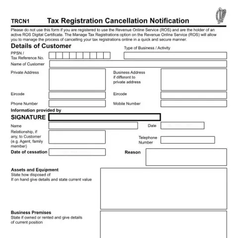 Document preview: Cancel Your Tax Registration with Form TRCN1 — Taxes (TRCN1)