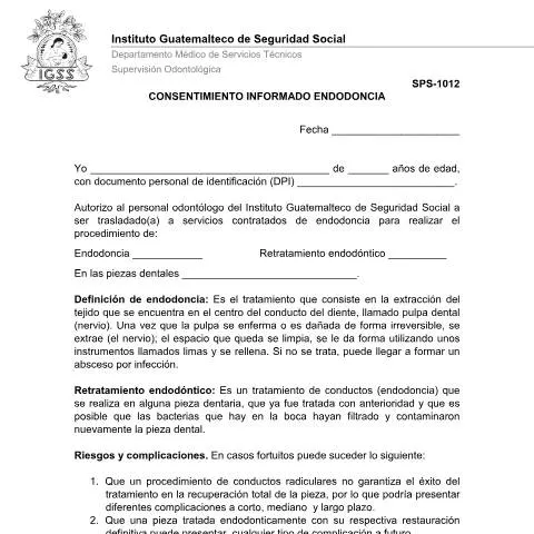 Vista previa del documento Proceso de Consentimiento Informado en Endodoncia - SPS 1012 — Salud (CERFA n°SPS-1012)
