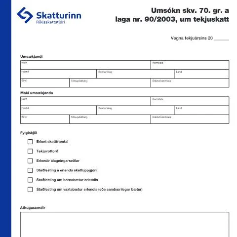 Document preview: Skattskylda einstaklinga og umsókn skv. 70. gr. a laga nr. 90/2003 — Skattar & fjármál (CERFA n°RSK 5.23)