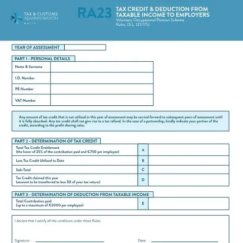 Document preview: Understanding Malta's RA Forms: mtca-ra23-mlt-eng — Taxes (CERFA n°mtca-ra23-mlt-eng)