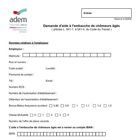 Aperçu du document Recrutez des chômeurs âgés grâce à l'aide de l'ADEM — Emploi & travail (CERFA n°cha-dem)
