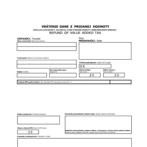 Document preview: Vrátenie DPH pre zahraničných občanov v Slovenskej republike — Administratívne úkony (CERFA n°VRATENIE_DPH-print-edit-save)