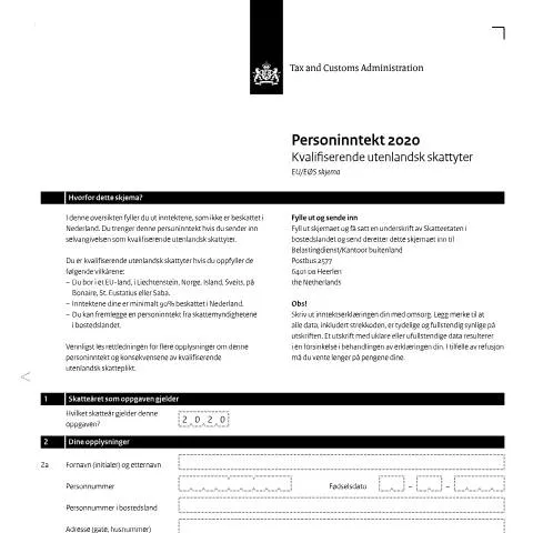 Documentvoorvertoning: Essentie van de Inkomensverklaring 2020 Noors voor Buitenlandse — Belastingen (CERFA n°ib0591z01folnor)