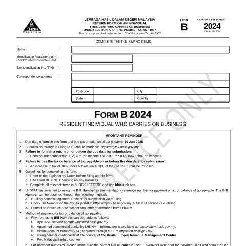Document preview: Memahami Borang B 2024 untuk Individu yang Berbisnes — Cukai & percukaian