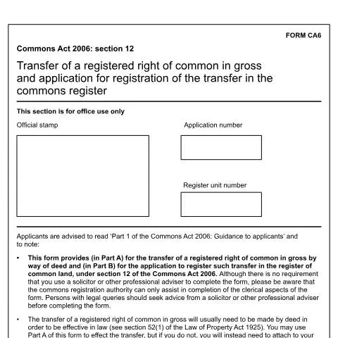 Document preview: Guide to Transferring Common Rights in Gross — Government & admin
