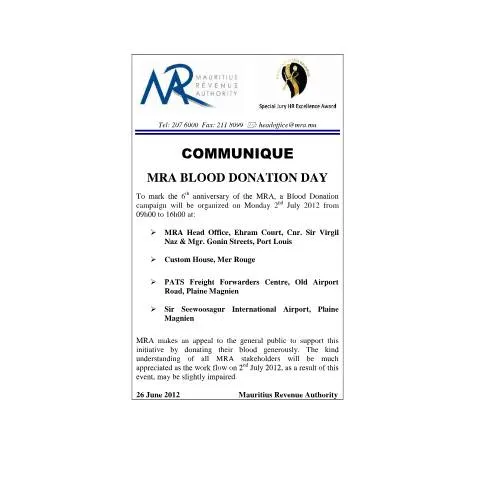 Document preview: Understanding the MRA Blood Donation 2012 Document — Health (CERFA n°BloodDonation2012)