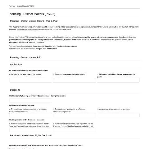 Document preview: PS1 and PS2 District Planning Returns: Essential Guide for England — Planning & building works