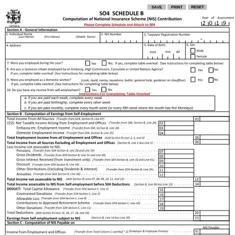 Document preview: Understanding Schedule B Form NIS+Sch+B for SO4 2019 in Jamaica — Taxes (CERFA n°NIS+Sch+B+for+SO4+2019)