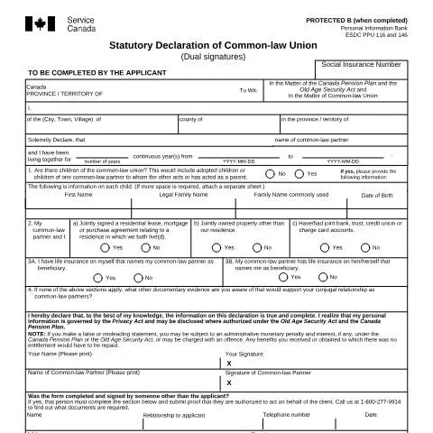 Document preview: Understanding the Statutory Declaration of Common-law Union — Family (CERFA n°ISP3004CPP)