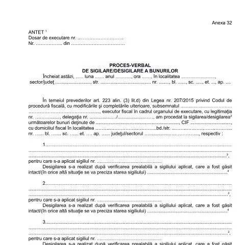 Document preview: Importanța Procesului-verbal de sigilare/desigilare a bunurilor — Formalități administrative (CERFA n°A32_OPANAF_63_2017)