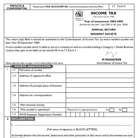 Document preview: Navigating I.T. Form 6: A Guide for Resident Sociétés — Government & admin (soc0405)