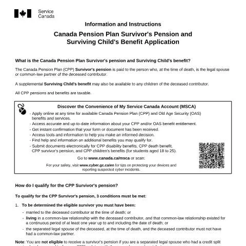 Document preview: Essential Guide to CPP Survivor's Pension Application — Family (CERFA n°ISP1300)