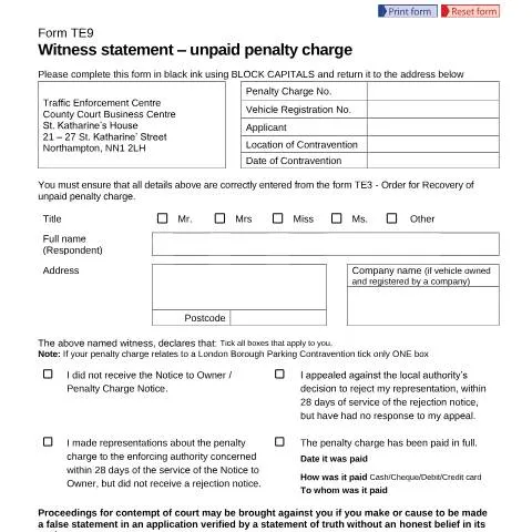 Document preview: How to Use Form TE9 to Challenge Traffic Enforcement Orders — Legal & justice