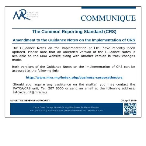 Document preview: Understanding the 2019 CRS Amendments in Mauritius — Government & admin (CRS050419)