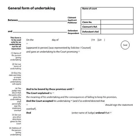 Document preview: Understanding Form N117: Voluntary Court Undertakings in England — Legal & justice