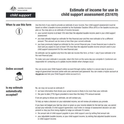 Document preview: Understanding the CS1670 Document for Child Support Assessment — Government & admin (CERFA n°CS1670)