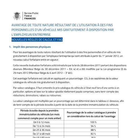 Aperçu du document Comprendre les implications fiscales des véhicules de société — Démarches administratives (CERFA n°121-faq-voitures-de-societe-2026)