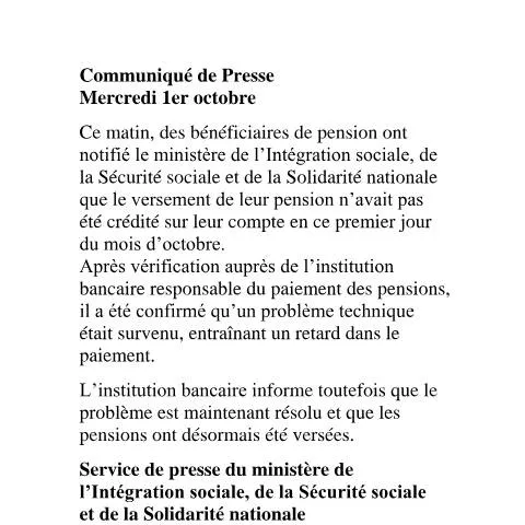 Document preview: Mauritius Pension Payment Delay Notice — Government & admin (CERFA n°Communique-retard)