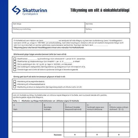 Document preview: Skref til að loka einkahlutafélagi með RSK 17.52 — Stjórnsýsla (CERFA n°RSK 17.52)