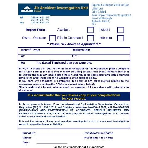 Document preview: Understanding the Role of the AAIU Report Form in Aviation — Government & admin