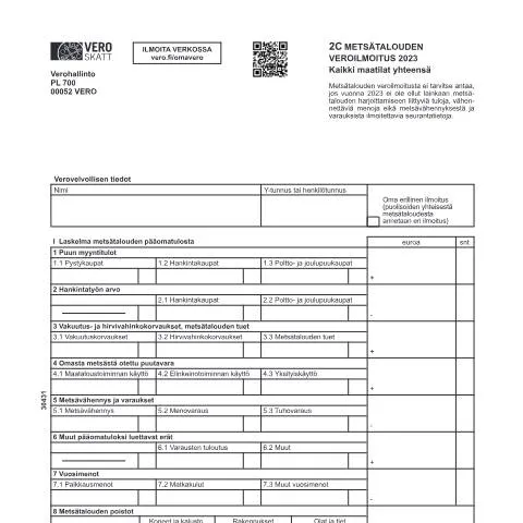 Document preview: Metsätalouden veroilmoitus 2C: Prosessi ja ohjeet — Verot & verotus (CERFA n°Vero 3043)