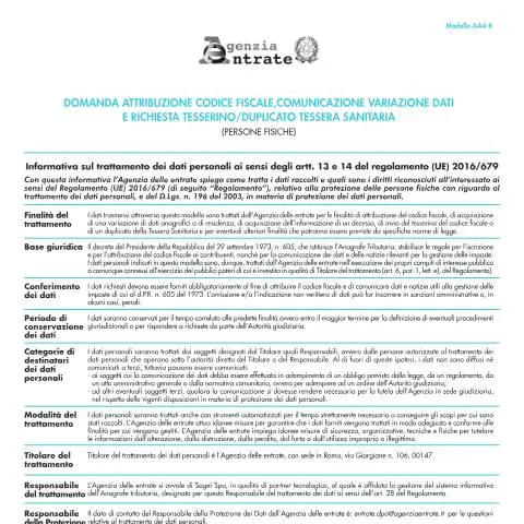 Anteprima documento Guida al Modello AA4/8 per codice fiscale e tessera sanitaria — Pratiche amministrative