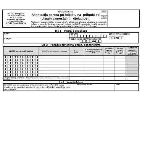 Document preview: Obrazac ASD-1032: Ključne informacije za pravna i fizička lica — Porezi i fiskalnost (CERFA n°ASD-1032)