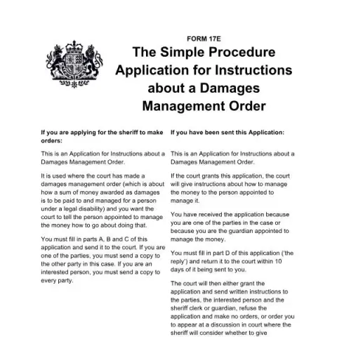 Document preview: Understanding Form 17E for Damages Management Orders — Legal & justice (Form 17E)