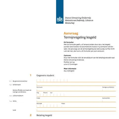 Documentvoorvertoning: Belangrijke informatie over de termijnregeling lesgeld — Onderwijs & opleiding