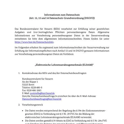 Dokumentvorschau: Elektronische Übermittlung der lohnsteuerabzugsmerkmale an das BZSt — Behörden & Verwaltung (CERFA n°Bildung_elektro_Lohnsteuerabzugsmerkmale)