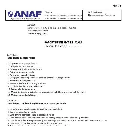 Document preview: Importanța Raportului de Inspecție Fiscală pentru Persoanele Fizice — Impozite & fiscalitate (CERFA n°A1_OPANAF_3772_2015)