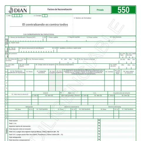 Vista previa del documento Guía sobre la Factura de Nacionalización F550-2011 en Colombia — Trámites administrativos (CERFA n°F550-2011)