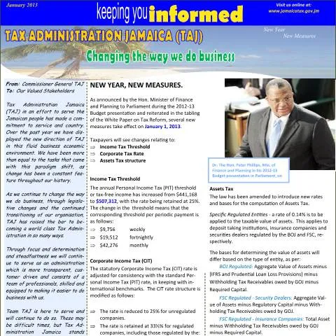 Document preview: Understanding Jamaica's Tax Administration - January 2013 Edition — Taxes (CERFA n°january2013)